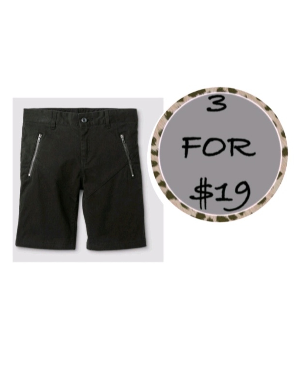 3/$19 Art Class black moto chino shorts